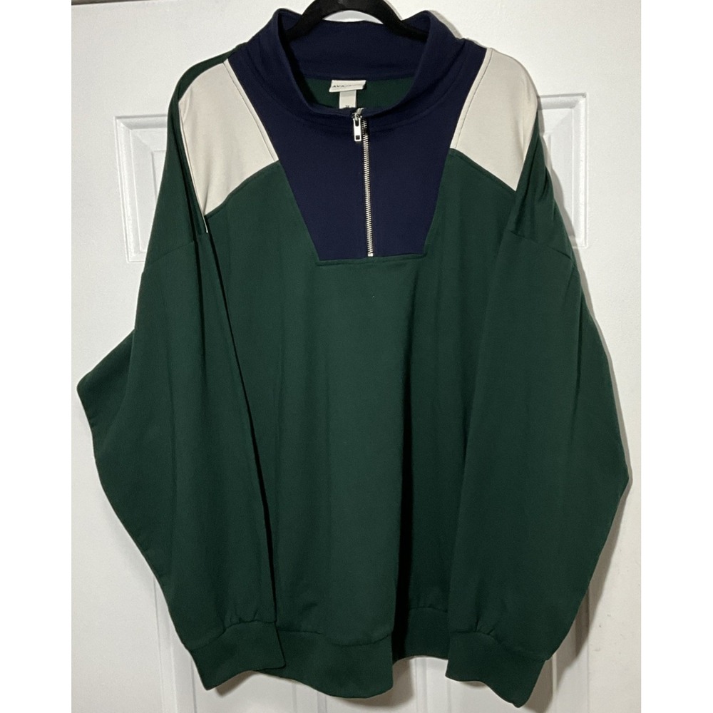AVA & VIV Women's 3X Pullover 1/4 Zip Green w/ Cream & Blue Brand New